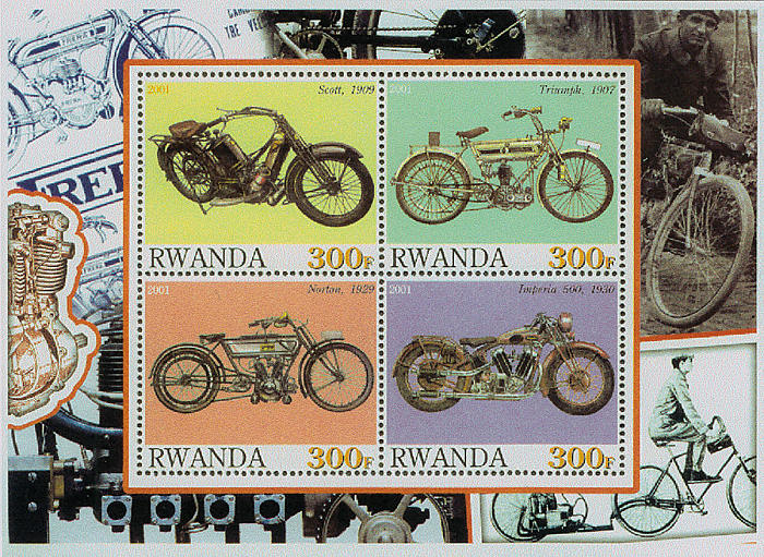 Block of Rwanda with Scott motorcycle