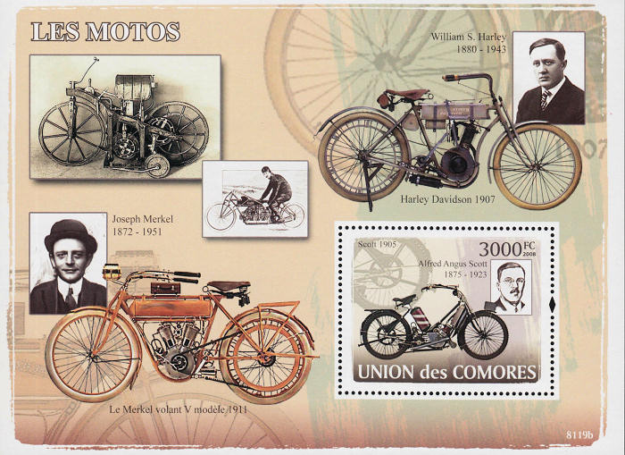 Block of Comores with Scott motorcycle