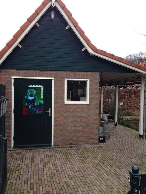 The paintingon the door of the shed