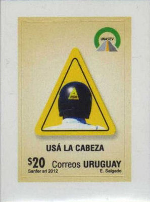 Stamp Uruguay with image of crash helmet