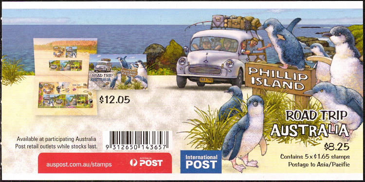 Backside of a sheet self-adhesive stamps Australia - Road trip