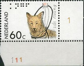 Stamp with margin with etching numbers and colours used