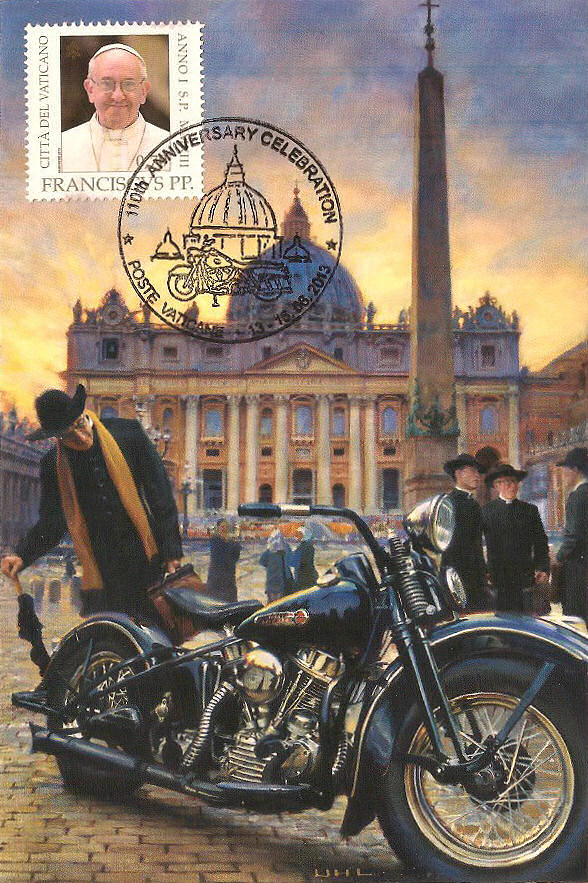 Postcard Vatican for 110th anniversary jaar Harley Davidson