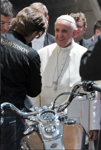 Pope Franciscus receives a Harley Davidson