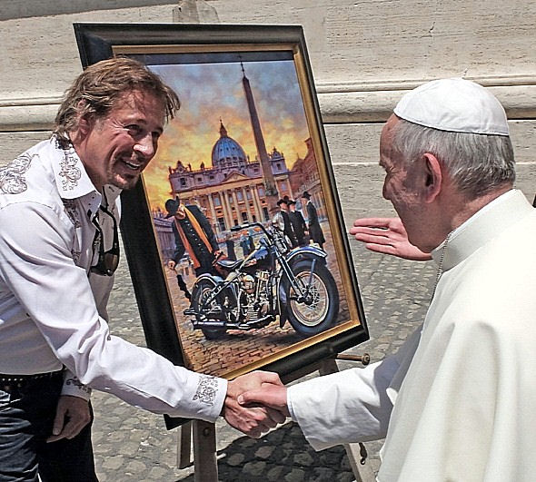David Uhl donates his Harley painting to Pope Franciscus