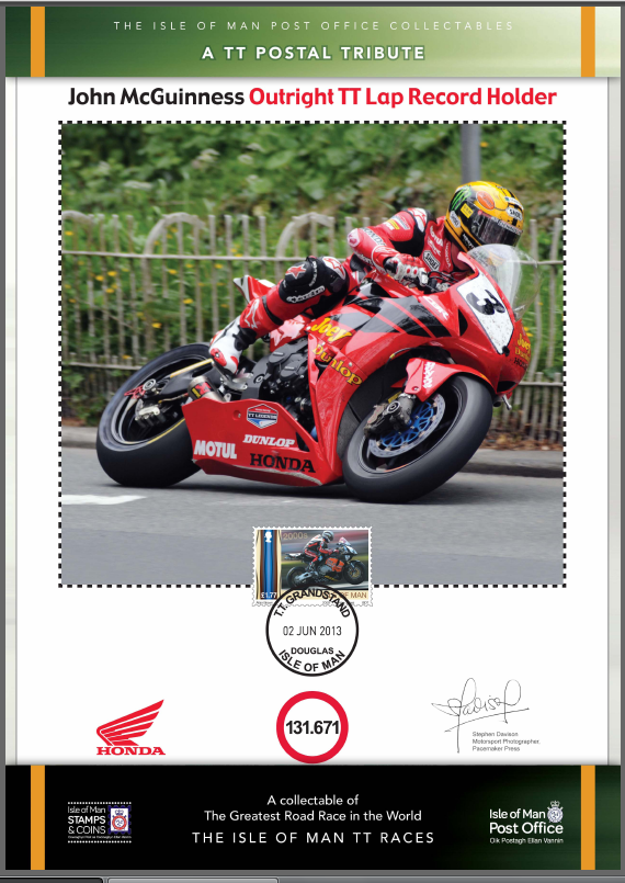Isle of Man - Presentation sheet John McGuiness Lap Record in cover