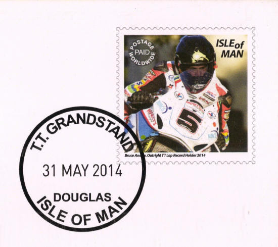 Grandstand postmark at postcard Man