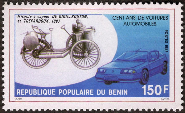 Stamp Benin with De Dion Bouton et Trepardoux 3-wheeler