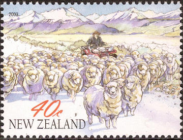 Stamp New Zealand with sheperd on Quad