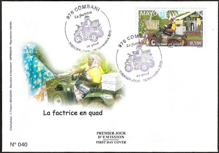 Postal stationary Mayotte with postman on Quad