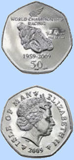 Coin from Isle of Man on the occasion of 50 years Honda in TT 2009