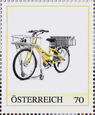 Personalized stamp  of Austrian Post, with electrical post bicycle