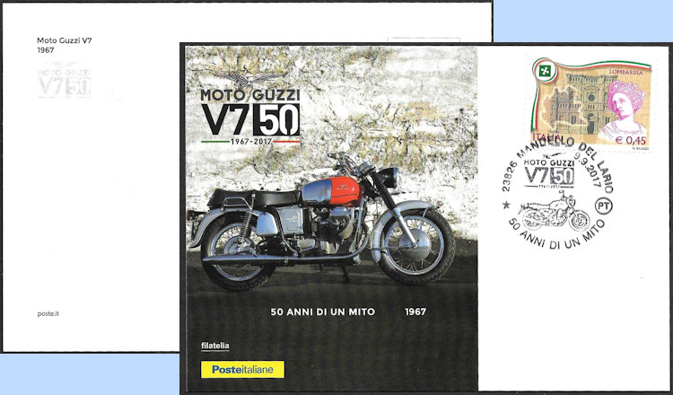 Postkaart tgv. 50 jaar Moto Guzzi V7