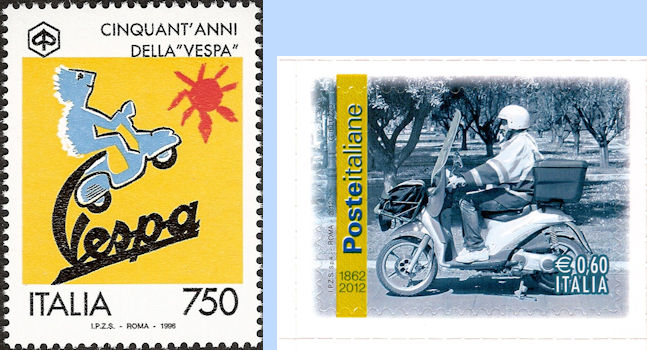 Italiaanse postzegels met scooters
