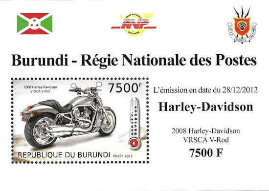 Burundi - block with Harley-Davidson VRSCA V-Rod