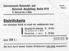 Admission ticket for the motorcycle exhibition in Berlin, 1939