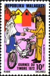 Madagascar stamp with Mobylette moped