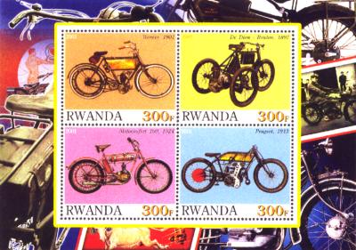 Sheet from Rwanda with Peugeot racer, Motoconfort and De Dion Bouton