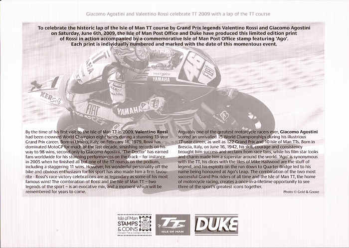 Backside of Promo sheet for round of Rossi and Agostini on the Manx TT-circuit