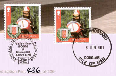 Stamp for round of Rossi and Agostini on the Manx TT-circuit