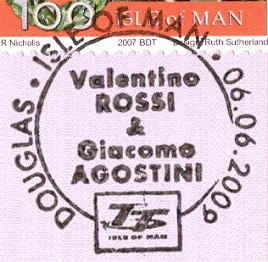 Stamp for round of Rossi and Agostini on the Manx TT-circuit