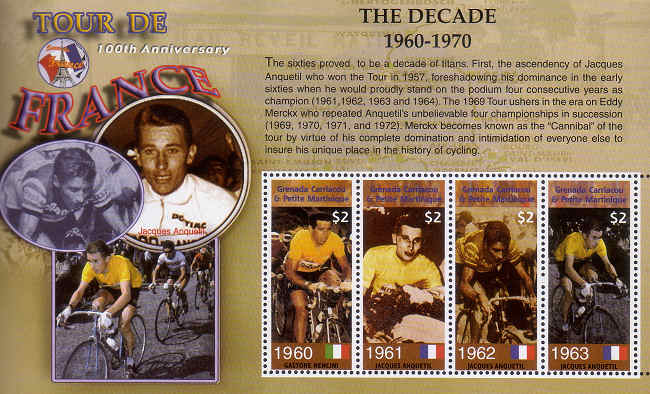 Tour de France stamp sheet Grenada Cariacou & Petite Martinique