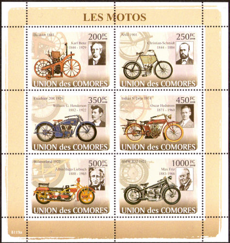 Sheet Comoren with antique motorcycles