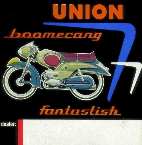 Brochure Union Boomerang moped, designed and drawn by Charles Burki