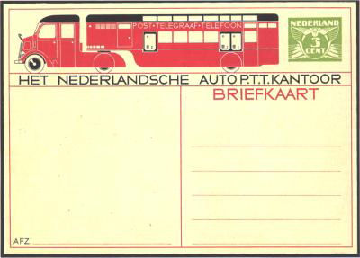 Postcard with image of the first mobile postoffice