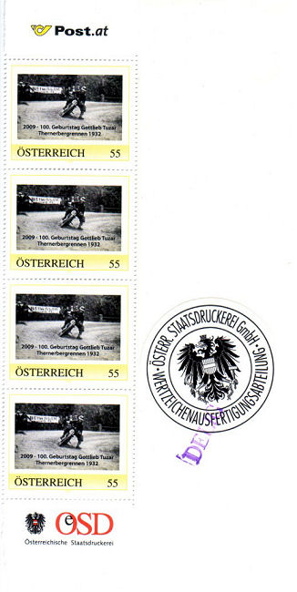 Sheet stamps on the occasion of the 100th birthday Gottlieb Tuzar