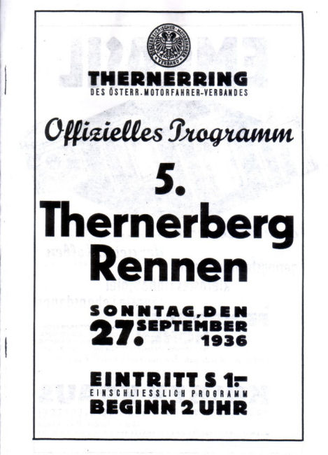 Program booklet 5th Thernerberg Rennen 1936