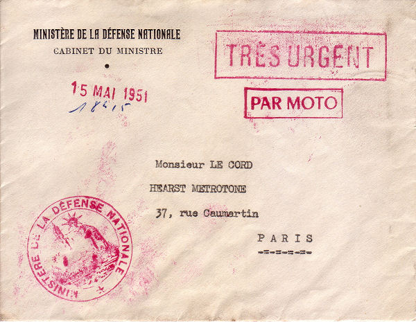 Letter French Ministry of Defence