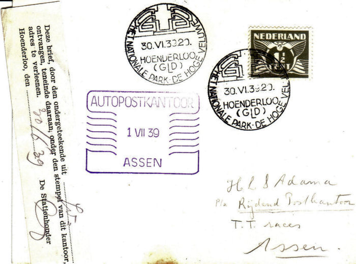 Letter sent to mobile post office in Assen