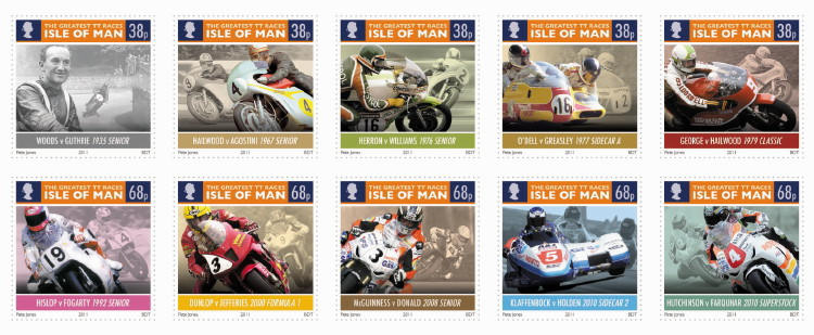 Manx stamps with the 10 best TT races