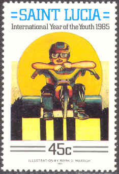 Stamp Saint Lucia with boy on 3-wheeler