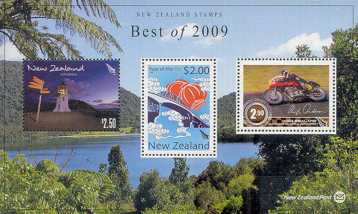 Sheet New Zealand with the most beautiful issues of 2009, with amongst others a motorcycle stamp
