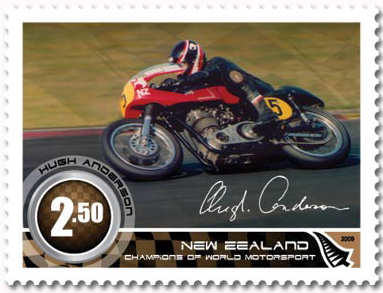 Stamp New Zealand with motorcycle racer Hugh Anderson
