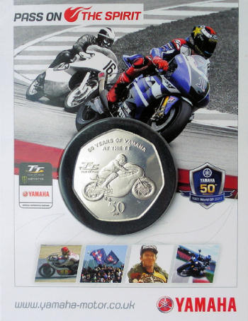 Isle of Man 50 pence on the occasion of 50 years Yamaha entry