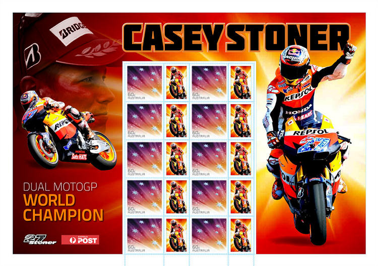 Sheet Australian personalized stamps with Casey Stoner MotoGP World Champion 2011