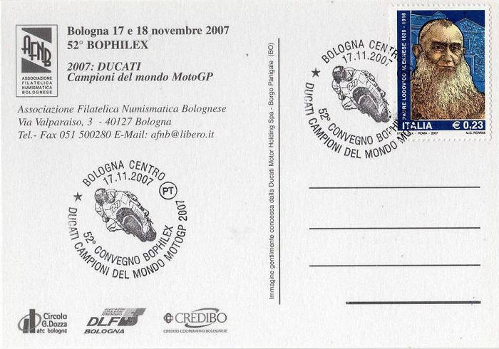 Card BoPhilex with Casey Stoner on Ducati + special stamp