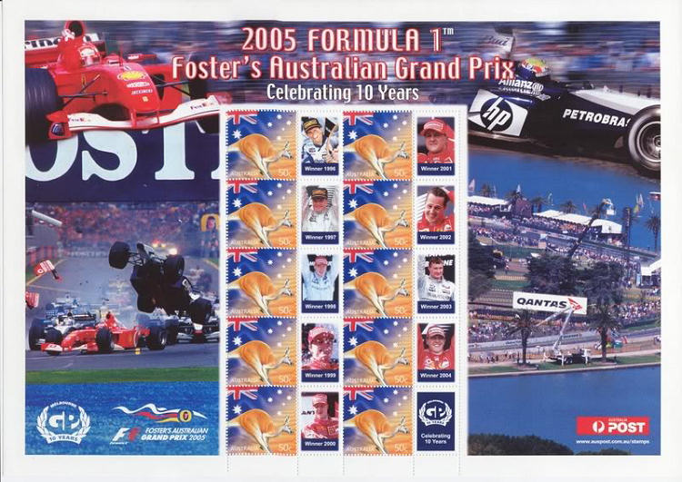 Sheet Australian personalized stamps with 10 year Fosters F1