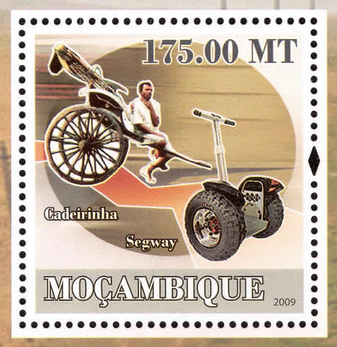 Stamp of Mozambique with image of a Segway