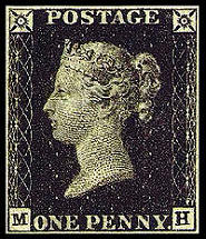 De eerste postzegel "Penny black"