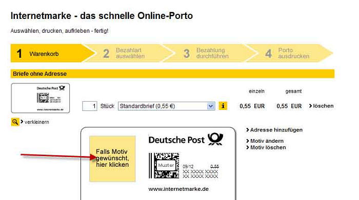 Screendump of the German Post website