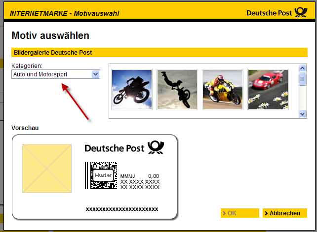 Screendump of the German Post website