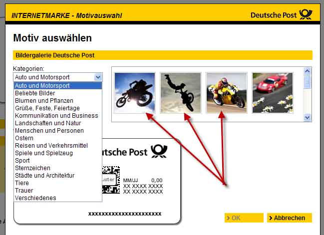 Screendump of the German Post website