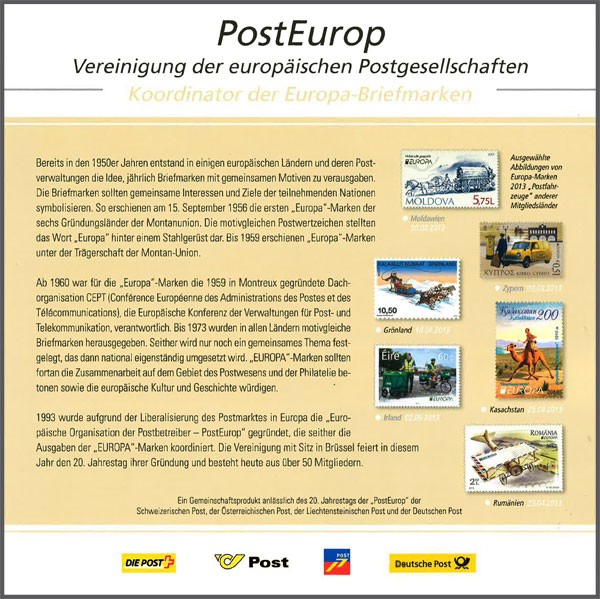 Booklet Germany, Liechtenstein, Austria and Switserland with Europe stamps 2013