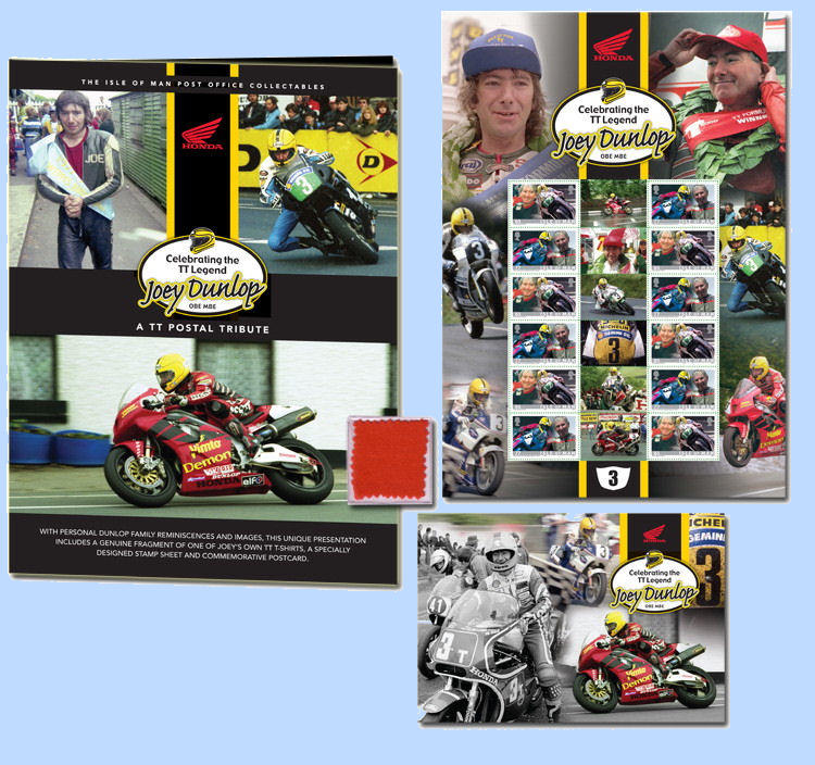 Isle of Man - 1e folder Joey Dunlop met stukje stof