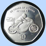Coin from Isle of Man on the occasion of 50 years Yamaha in TT
