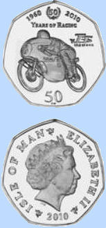 Coin from Isle of Man on the occasion of 50 years Suzuki Racing 2010